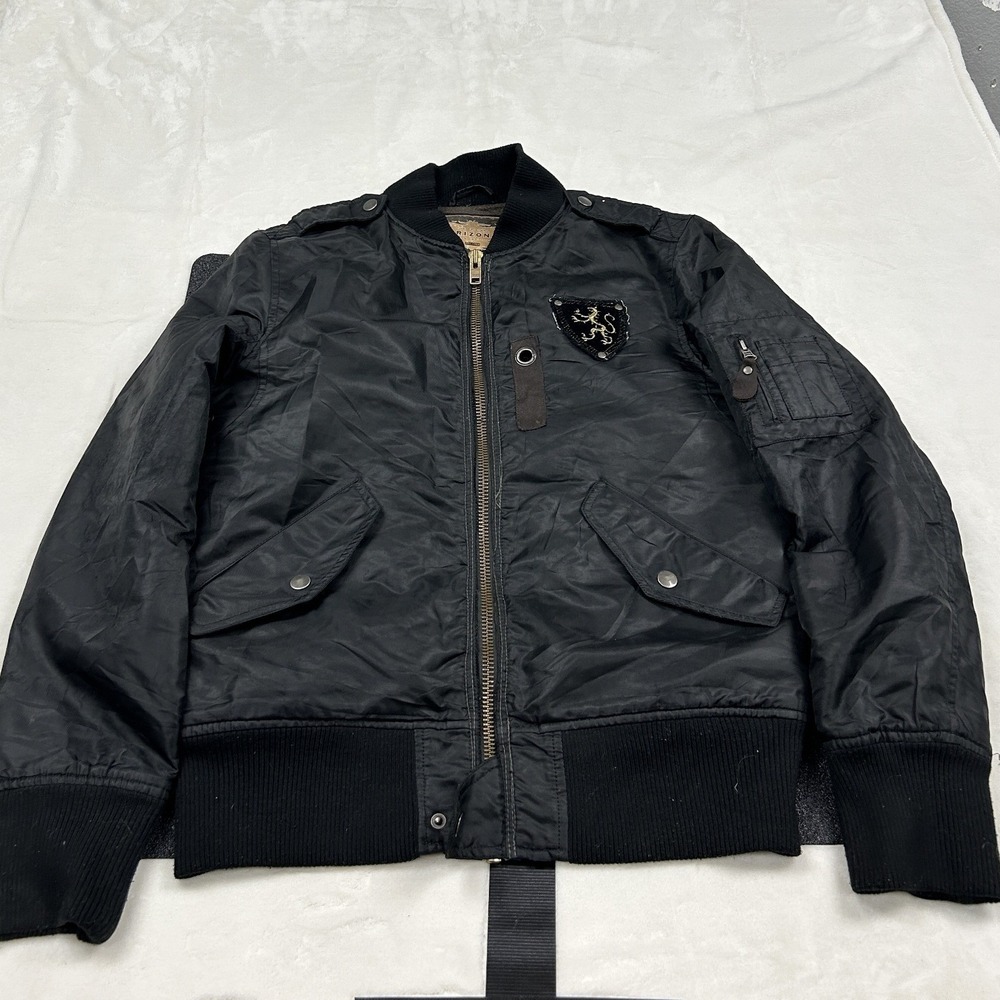 Arizona Jean Co Bomber Jacket Mens Small Black Fleece Lined Military Flight F1
